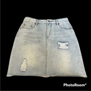 Light blue distressed high waisted Roxy jean skirt